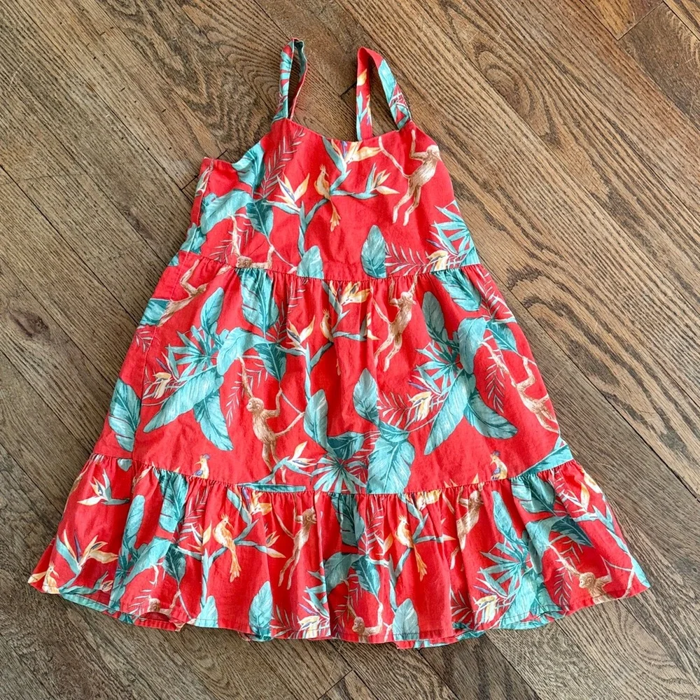 Janie and Jack Vibrant Red Floral Monkey Dress Sz 4